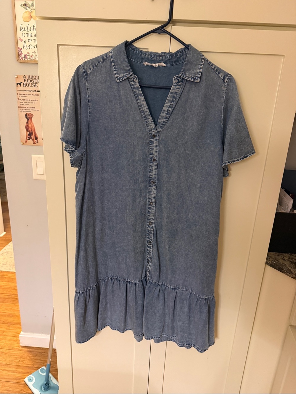 Jane and Delancey Denim Mini Dress in Light Blue with Ruffle Hem